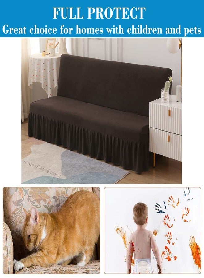 غطاء فوتون - أغطية فوتون مطاطية بدون أذرع، مقاس كامل مع تنورة، غطاء أريكة فوتون مكشكش، غطاء أريكة قابل للغسل وقابل للطي، غطاء أريكة فوتون ناعم، غطاء قابل للإزالة مع قاعدة مطاطية للأطفال والحيوانات الأليفة (لون قهوة) - Image 4